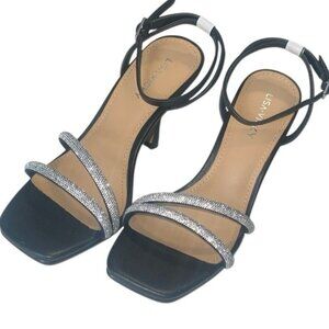 Lisa Vicky Black Rhinestone Gem-V Straps Ankle Strap Women's Sandals Size 7 NWOB
